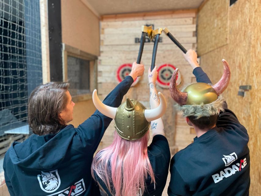 Krakow: Axe Throwing Fun - Trick shots, games, and Viking props