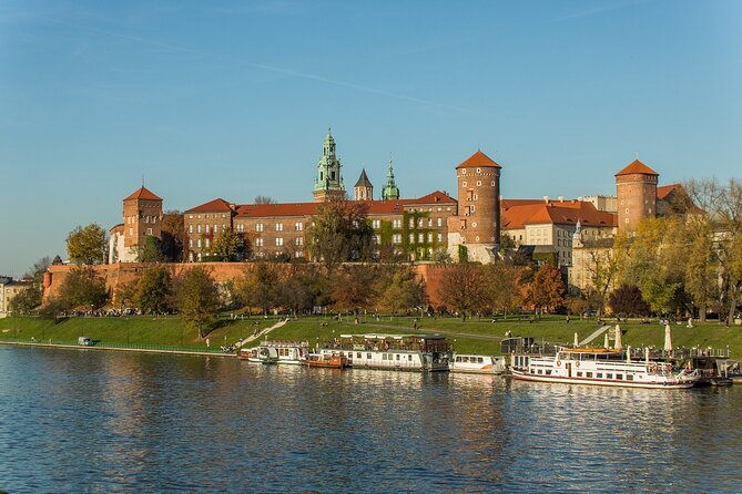 Panorama of Krakow from the Vistula River during an hour-long cruise - The boat, seating, and weather